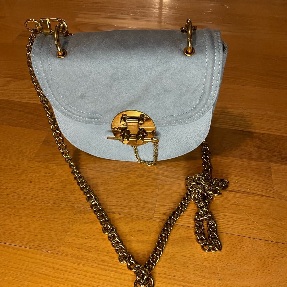 Blue suede & faux leather crossbody